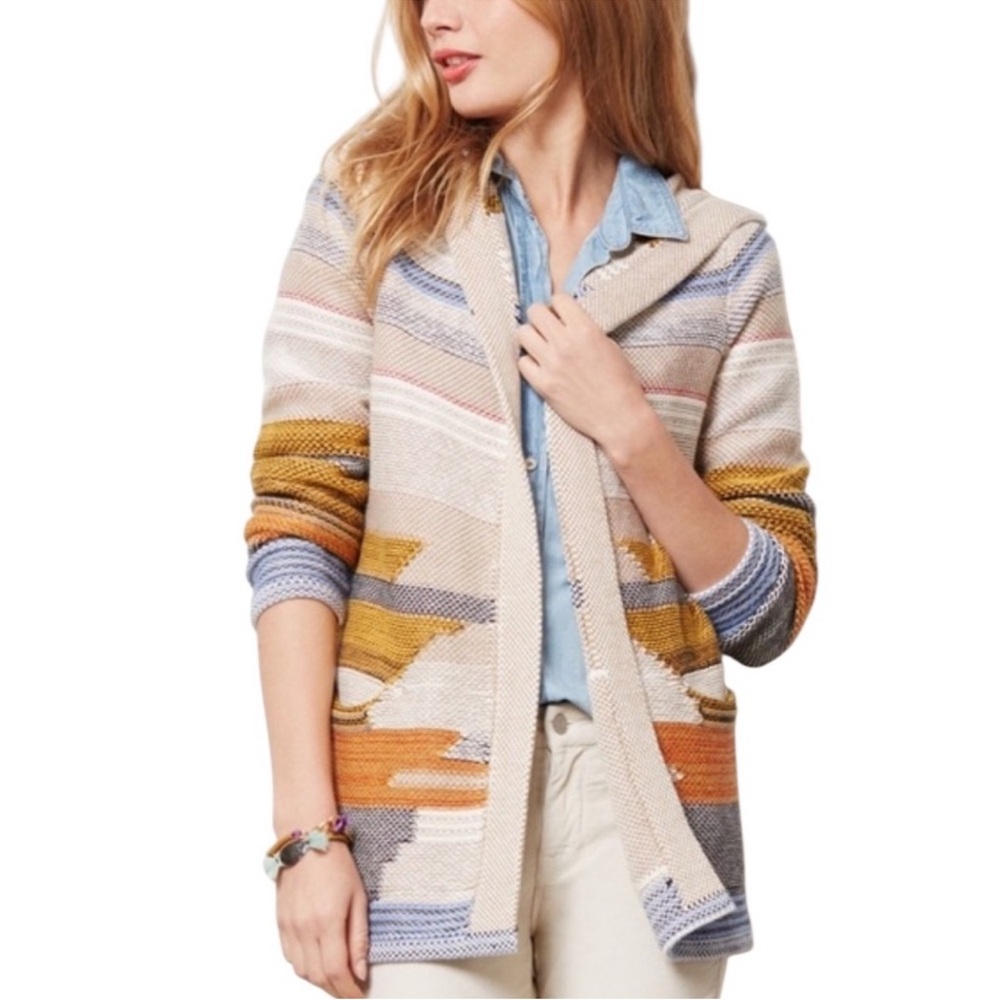 Sparrow Anthropologie Striped Knit Cardigan XS | Hooded Boho Open Front